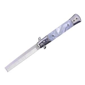 Pocket Switchblade Comb w/h White Pearl Handle Men's Flick Folding Comb for Hair